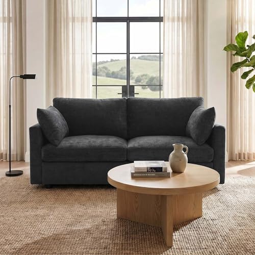 Iroomy Modular Sectional Loveseat Couch, Modern Chenille Sofa, Black