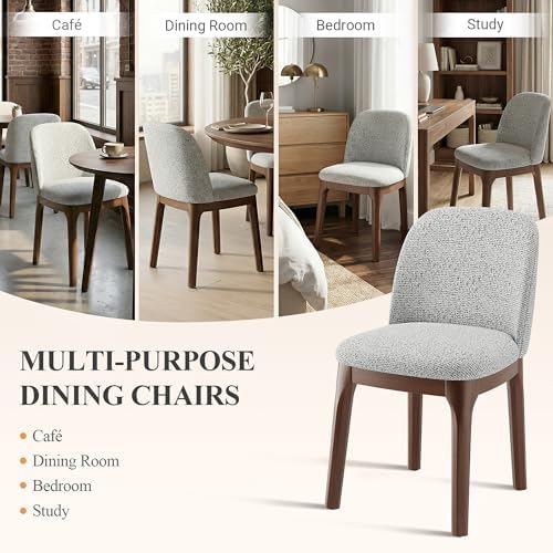 MALOL Upholstered Dining Chairs with Thickened Solid Wood Legs, Mid Century Modern Kitchen & Dining Room Chairs Set of 2, Comfortable Side Chairs for Dining Room, Kitchen, Light Grey