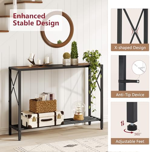 Tajsoon Console Table 41.8", 2 Tier Industrial Entryway Table with Shelves