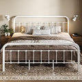 Allewie King Metal Bed Frame with Victorian Iron-Art Headboard, White