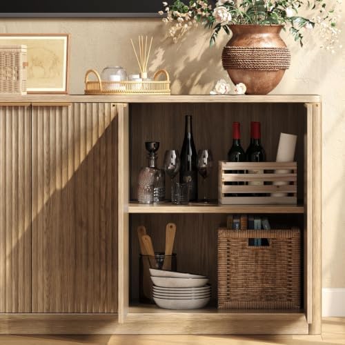 Evermagin 67" Fluted Oak Buffet Cabinet with Storage