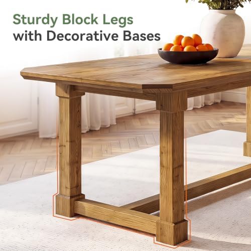63" Solid Wood Dining Table, Rectangular Kitchen Table with Sturdy Legs, Rustic Wooden Dinner Tables for 4-6, Dining Room, Living Room, Light Brown