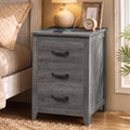 VASAGLE Farmhouse Nightstand with Charging Station, 3 Drawers