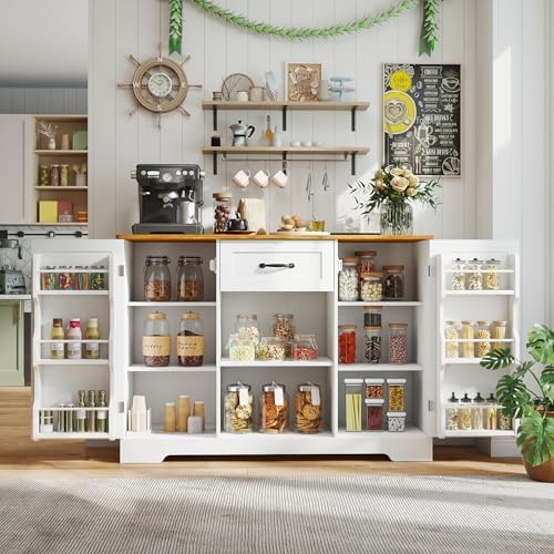 Gizoon 45" Kitchen Sideboard Buffet Cabinet with Storage, White and Rustic