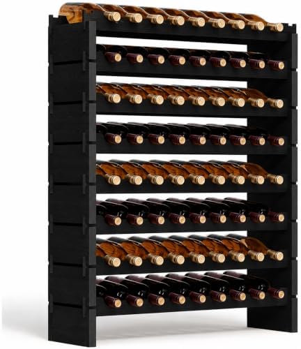 NutriChef 72 Bottle Wine Rack Stackable Bamboo Freestanding, 8-Tier Modular Shelf, Sturdy Wobble Free, Upgraded 2026 Design, Easy No-Tool Assembly for Kitchen, Cellar or Bar 33.5" x 10" x 41" (Black)