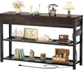 Ecoprsio 47'' Entryway Table with Outlets and USB Ports, Console Table with 3 Drawers, Sofa Table Narrow Long with Storage Shelves for Living Room, Couch, Hallway, Foyer, Black Walnut Finish