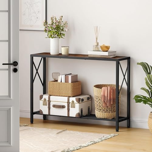 Tajsoon Console Table 41.8", 2 Tier Industrial Entryway Table with Shelves