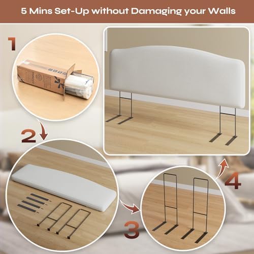 Pinmoco King Upholstered Headboard, Height Adjustable Velvet, Ivory