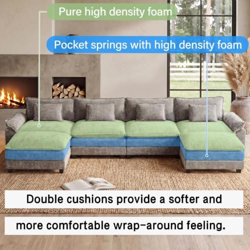 Oprisen 154" Modular Sectional Sofa, Comfy Deep Cloud Couch with Ottoman