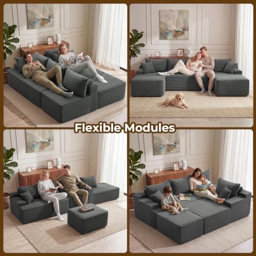Mangodan Cloud Sectional Couch, Boneless Couches for Living Room, Grey