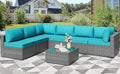 Shintenchi 7 Pieces Outdoor Patio Furniture Sets, Patio Sectional Sofa Couch, Silver Gray PE Wicker Furniture Modular Patio Conversation Sets Patio Sofa with Washable Cushions & Coffee Table (Blue)