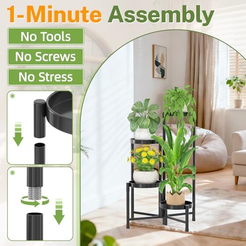 iDavosic.ly Plant Stand Indoor Outdoor, 4 Tier Metal Corner Shelf, Black