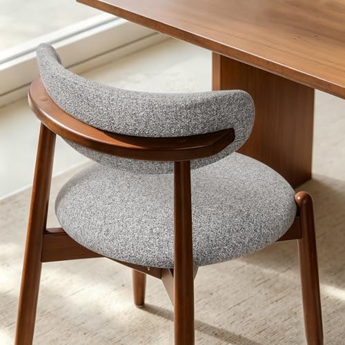 CHUN YI Dining Chairs Set of 8, Wooden Dining Room Chairs with Ergonomic Curved Back, Upholstered Mid Century Modern Kitchen Chairs, Gray