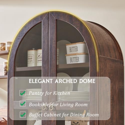 IFGET 71" Tall Arched Kitchen Pantry, Kitchens Storage Cabinets, Brown