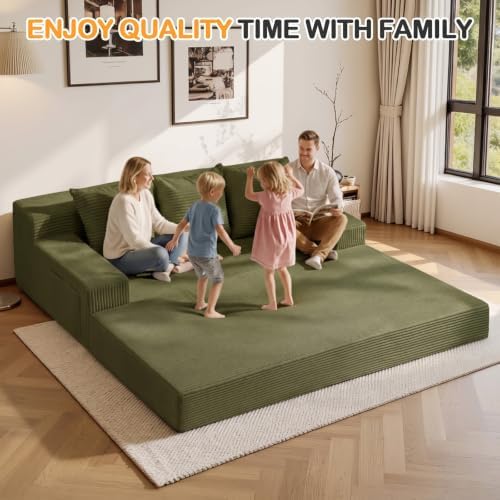 Erament 3 Seater Boneless Couch Sofa Bed, 78'' Corduroy Oversized Loveseat Folding Sofas Bed, Compression Convertible Futon Floor Couch Sofa Beds with 3 Pillows for Living Room Bedroom Apartment