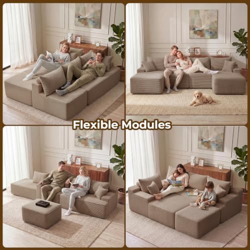 Mangodan Cloud Sectional Couch, Boneless Couches for Living Room, Camel