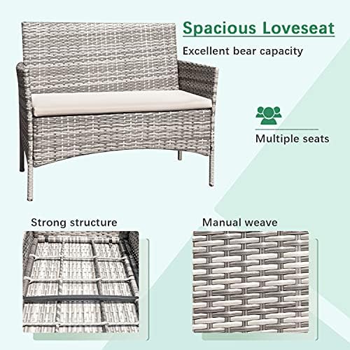 Greesum Patio Furniture 4 Pieces Conversation Sets,Gray and Beige