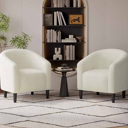 Yaheetech Compact Corduroy Accent Chairs Set of 2 for Small Spaces, Beige