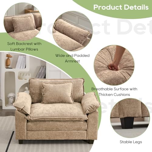 Oprisen 53" Modular Sectional Sofa, Comfy Single Sofa Deep Cloud Couch