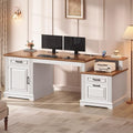SEDETA Farmhouse Executive Desk, 62'' Home Office Desk with File Drawers, 3Drawer and Storage Cabinet, Computer Desk with Power Outlet for Home Office, Work Study Writing, White + Walnut