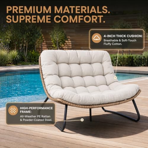 Outdoor Loveseat 2-Seat Wicker Rattan Boho Patio Sofa Beige 1PC