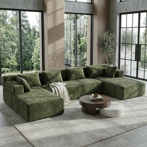 MONVANE 141" U-Shaped Modular Sectional Sofa, Dark Green