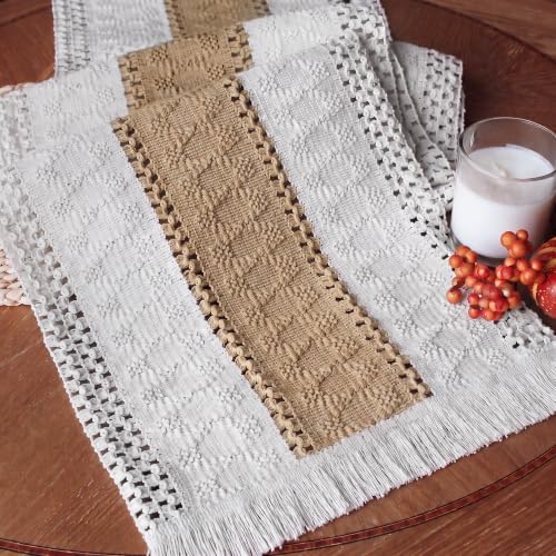 FEXIA Boho Table Runner for Fall Home Decor 12x72 Burlap with Tassels