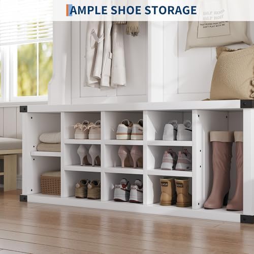 Garvee Farmhouse Entryway Hall Tree with Bench, Shoe Storage & Coat Rack
