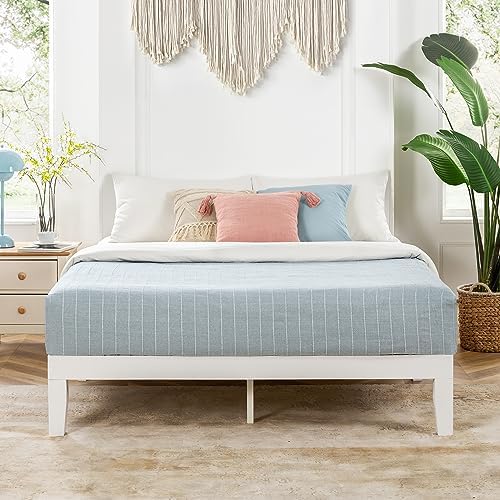 Mellow Naturalista Classic 12 Inch Solid Wood Platform Bed with Wooden Slats, Full, White
