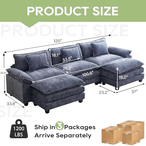 Oprisen 120" Modular Sectional Sofa, Comfy Deep Cloud Couch with Ottoman