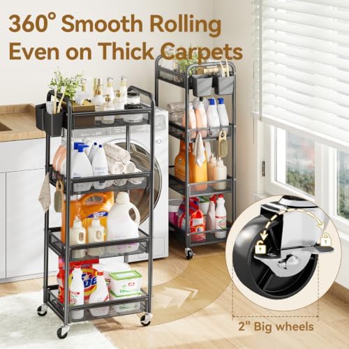 YASONIC 4 Tier Rolling Cart – Rolling Storage Cart with Wheels