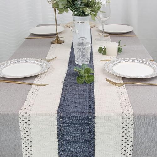FEXIA Boho Table Runner for Home Decor 12x48 Blue Fall Rustic Decorations