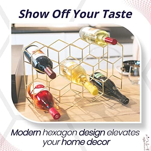 Gusto Nostro Countertop Wine Rack - 14 Bottle Freestanding Modern Gold Metal Small Wine Rack - 3 Tier Tabletop Wine Holder Stand for Cabinet, Pantry, Wine Bottle Storage - No Assembly Required