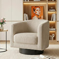 Swivel Accent Chairs, 360 Degree Bucket Chair, Modern Upholstered Barrel Armchair, Comfy Corduroy Single Sofa for Living Room Bedroom, Camel
