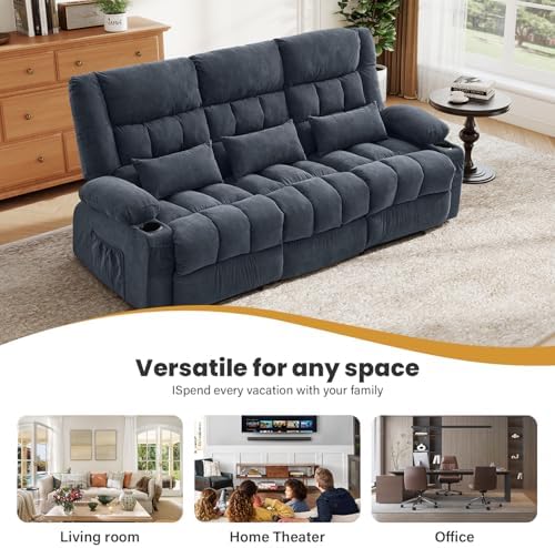 BOSMILLER Recliner 3-Seat Sofa with Cup Holders for Living Room, Manual Sofa Recliner with Side Pocket