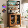 Aheaplus Bar Cabinet with Power Outlets, 67" Tall Wine Bar Liquor Cabinet