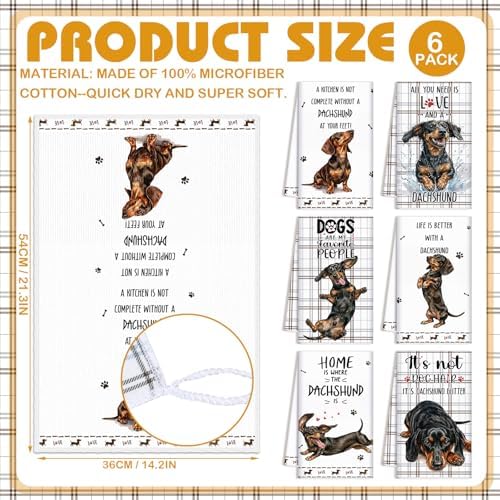 Redbaker 6 Pcs Dachshund Kitchen Towels Funny Dishcloth