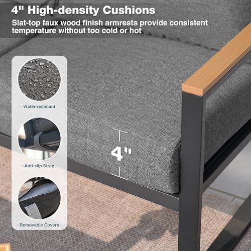 4 Pieces Metal Patio Furniture Set for Outdoor Balcony, Grey