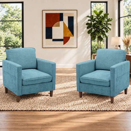 Accent Chair Set of 2, Living Room Chairs, Chenille Reading Armchair