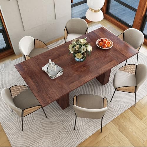 weselon 78 Inch Dining Table for 6 8 10, Modern Farmhouse Rectangular Kitchen Table, Long Dining Room Tables with Wood Strip Base for Kitchen Living Room (Walnut)