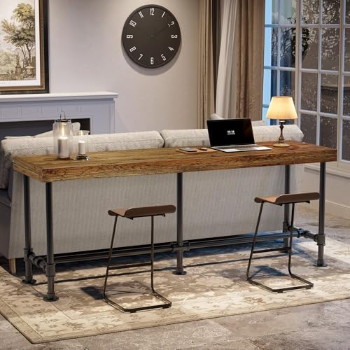 70.9-Inch Long Solid Wood Bar Table for 6-8 People, Industrial Narrow Counter Height Pub Table with Metal Footrest, Rectangular High Top Bar Unit for Kitchen Dining, Rustic Brown(Table Only)