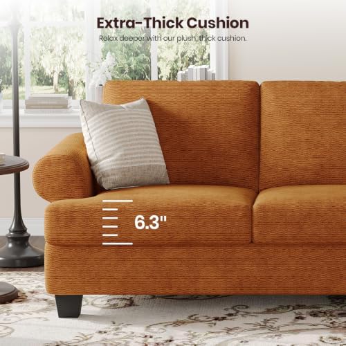 COPIAE 91 Inch Lawson Sofa with Extra Deep Seats Oversize, Water-Resistant Mid-Century 3-Seat Sofa Couch, for Living Room, Apartment, Lounge, Chenille Orange