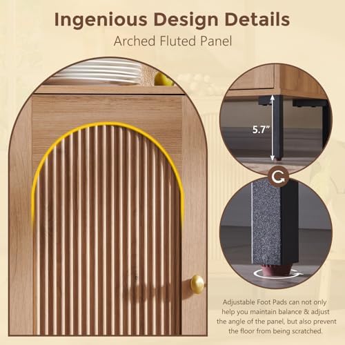 IFGET 34" Tall Modern Arched Sideboard Buffet Cabinet with Storage, Natural