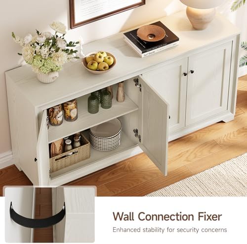 ONBRILL 60" Buffet Cabinet with Storage, 4 Doors & Adjustable Shelves, Grey