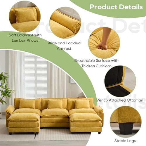 Oprisen 120" Modular Sectional Sofa, Comfy Deep Cloud Couch with Ottoman