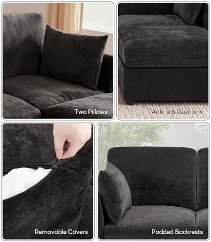 Iroomy Modular Sectional Couch for Living Room, Spring Cushion Seating, Modern Convertible Cloud Sofa with Ottoman, Black