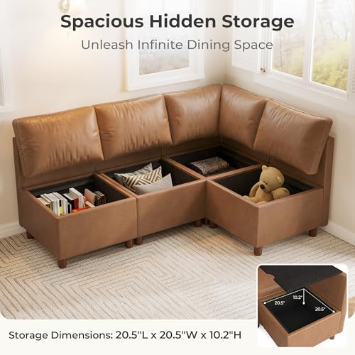 SITJOY Breakfast Nook Bench with Storage, Brown, 1 Seat (Corner)