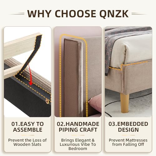 King Corduroy Upholstered Platform Bed with Headboard Wingback, Mink