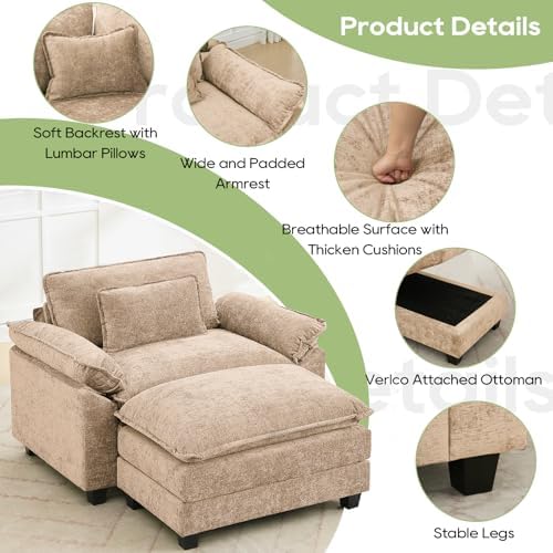 Oprisen 53" Modular Sectional Sofa, Comfy Deep Cloud Couch with Ottoman