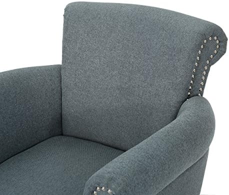 Christopher Knight Home Brice Vintage Scroll Arm Studded Fabric Club Chair, Steel Blue / Dark Brown